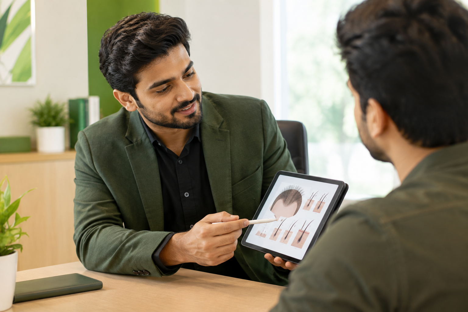 hair patch vs transplant consultation at hair clinic