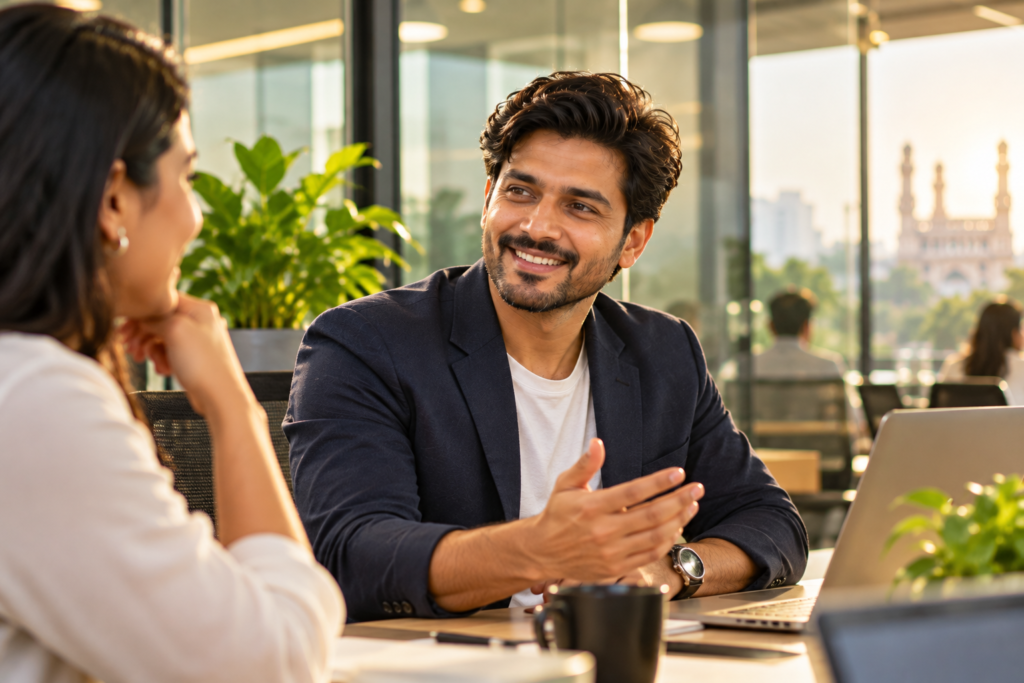Confident young professional after learning about hair patch benefits