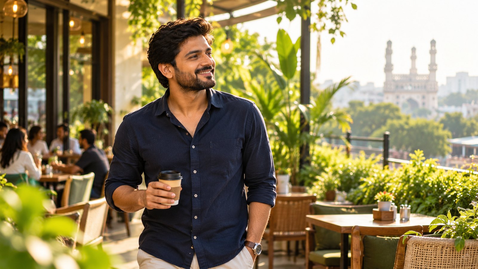 Confident man smiling outdoors, weighing hair patch benefits